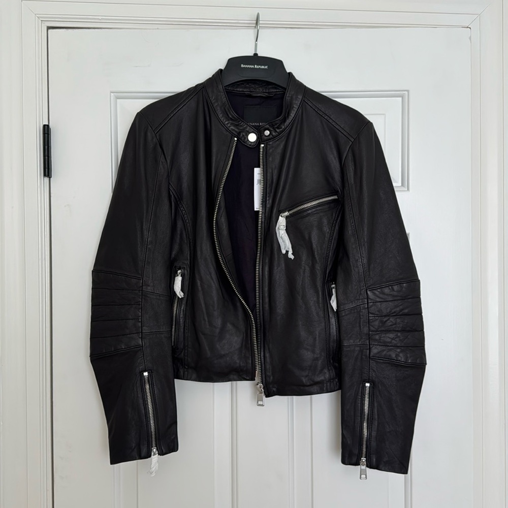 NWT Genuine Lamb Leather Black moto jacket size Medium
